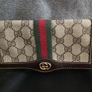 Gucci Beige and Brown Wallet with Red and Green Stripe